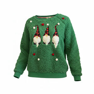 Poof New York Women's Small Green Gnome Merry Christmas Fuzzy Holiday Sweater